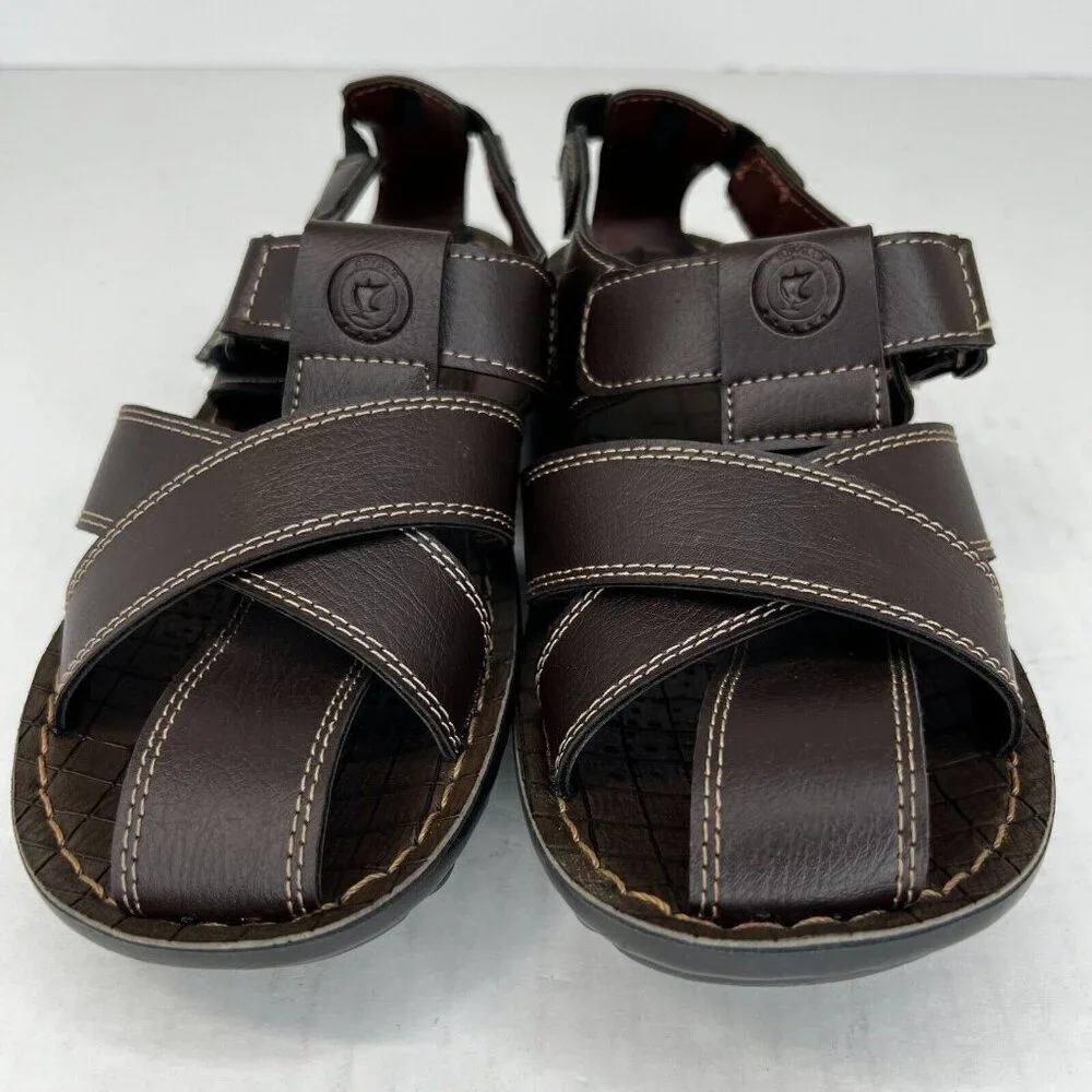 Odyssia Mens R312 Brown Leather Fisherman Straps Peep Toe Size 41 Dress Sandals